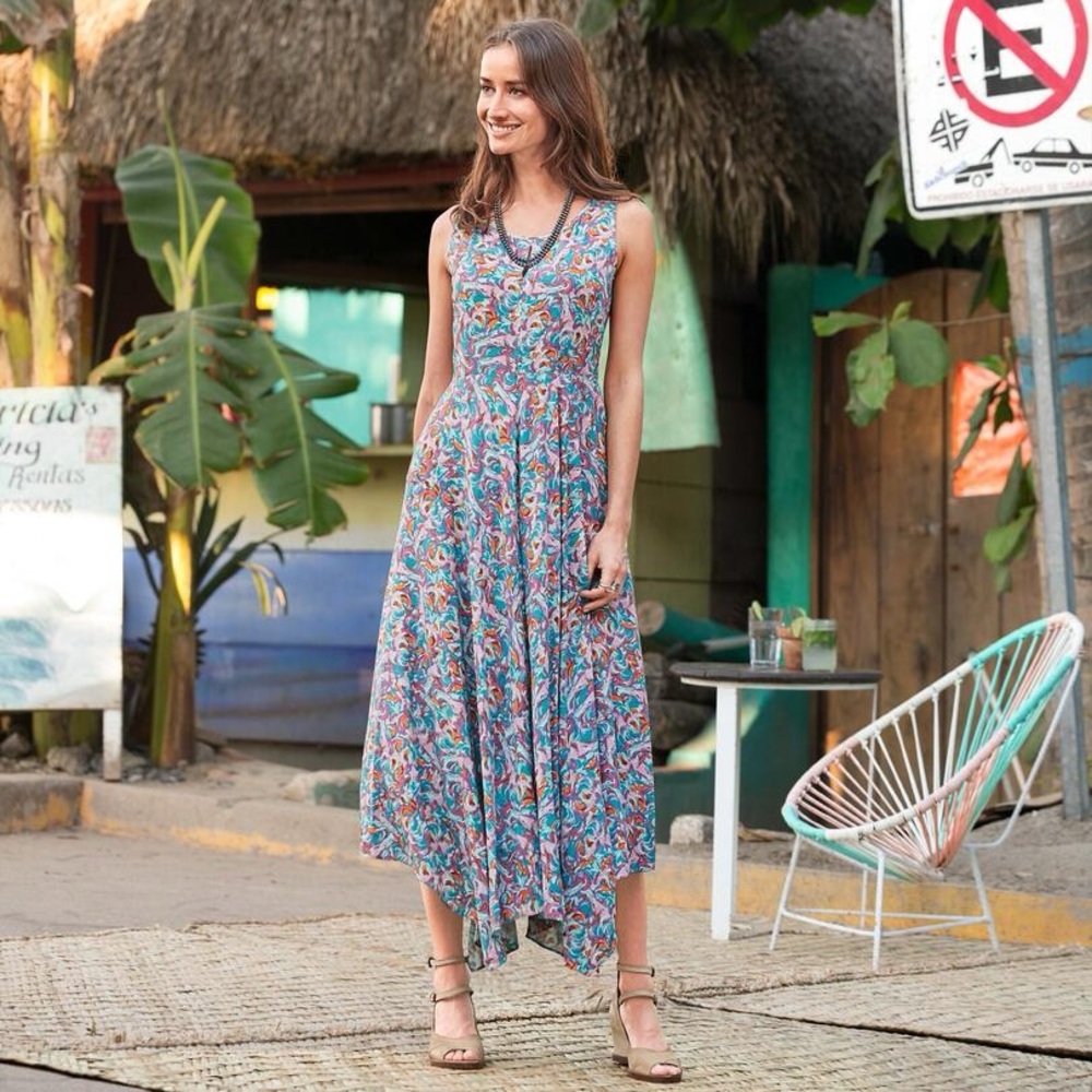 Sundance Salma Rayon Printed Maxi Dress Size 12 Boho Vacation Travel Maximalist
